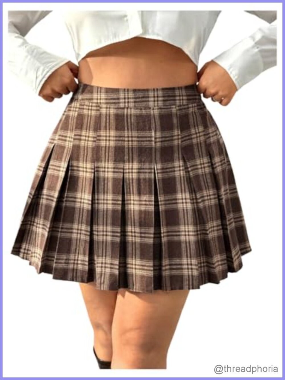 Plus Size Vintage Plaid Pleated Skirts Elastic High Waist A Line Skirt